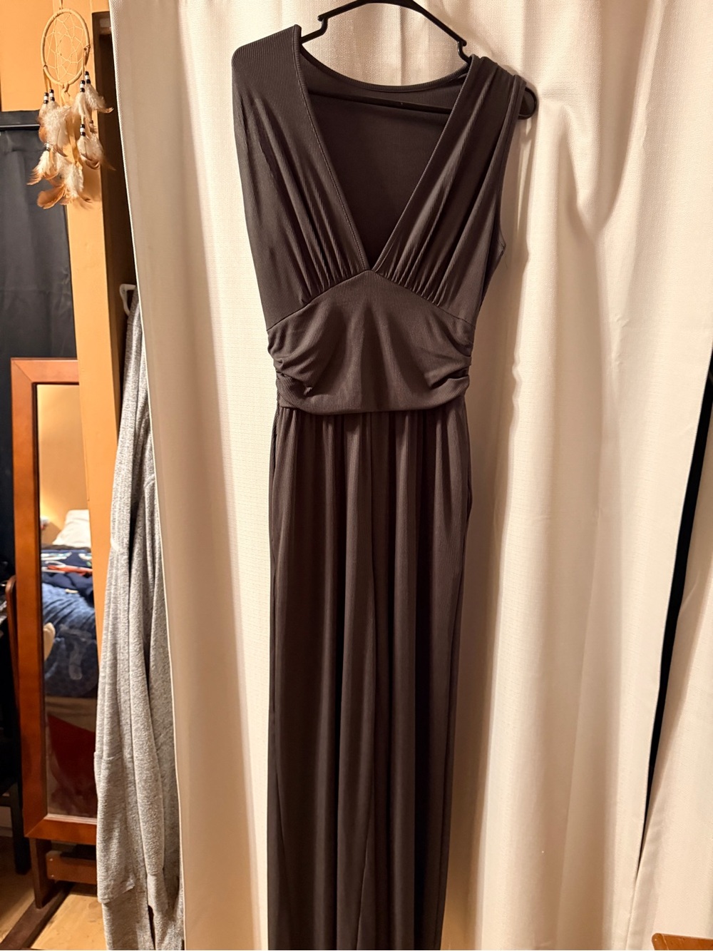 Sleeveless V-Neck Brown Jumpsuit